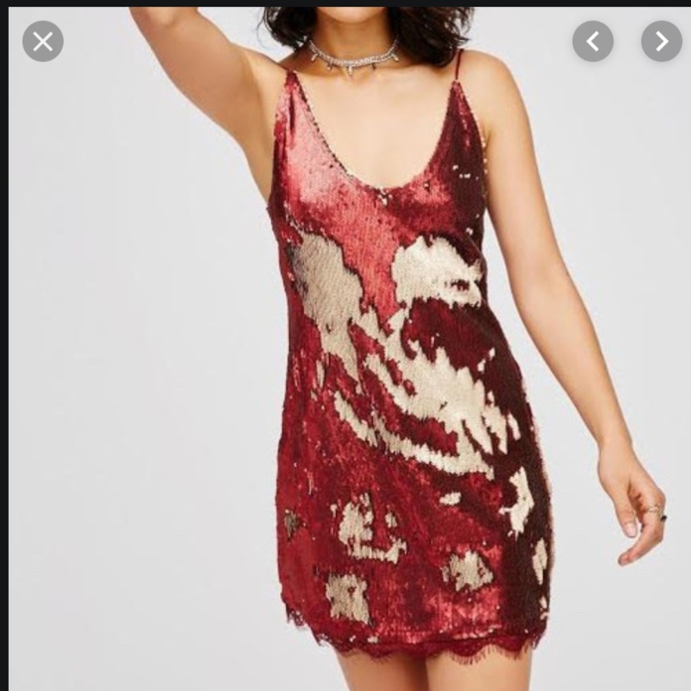 Free People Sequin Minidress Gold & Red